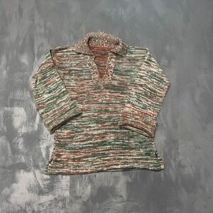 Vintage Space Dye Knit Polo Sweater Womens L Green Orange‎ 1970s